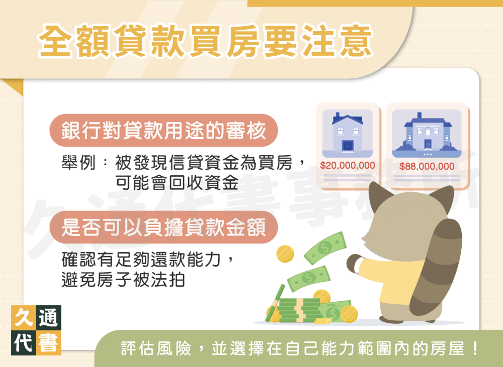 全額貸款買房要注意〖久通代書〗