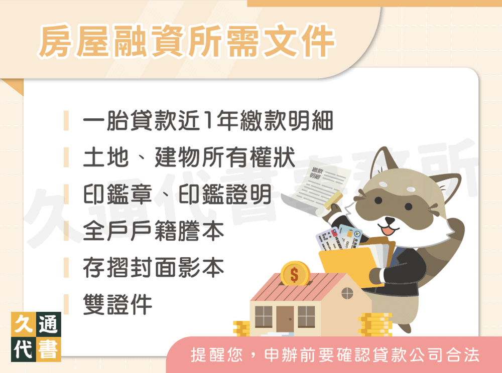房屋融資所需文件〖久通代書〗