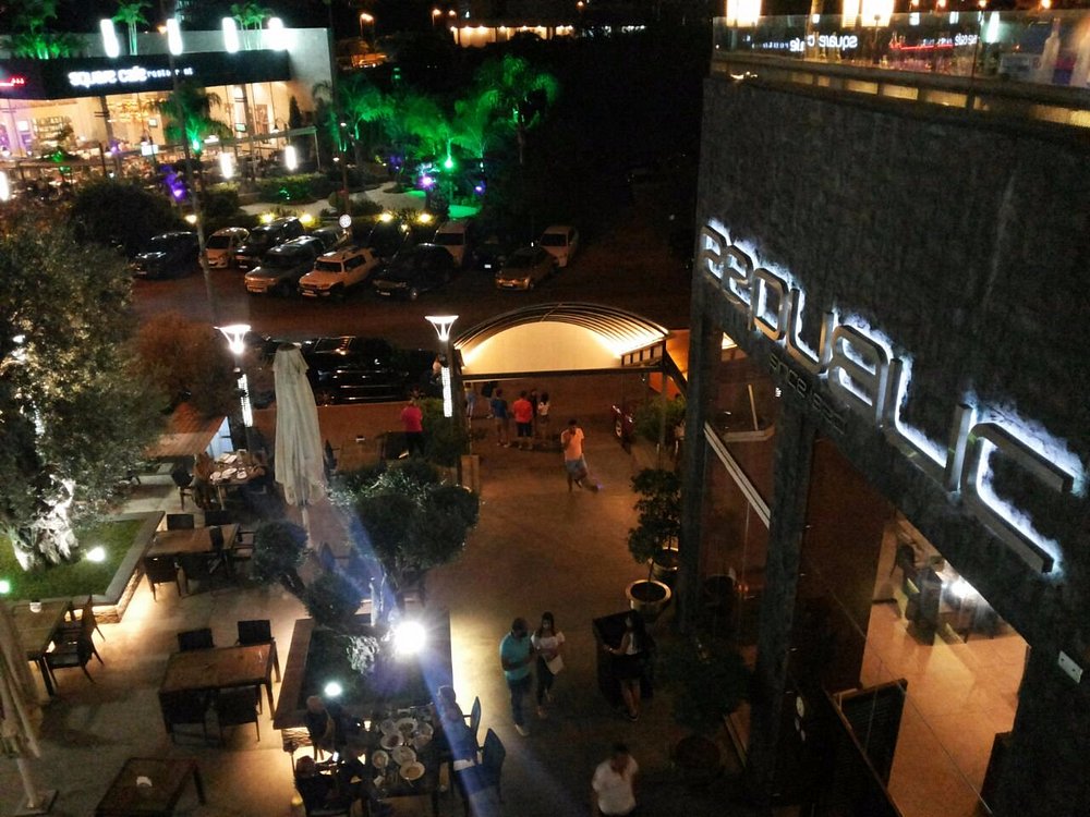 Modern interior of Republic Zalka rooftop shisha lounge in Beirut.