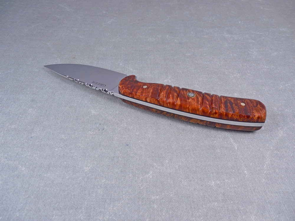 H5-Top view of Burled Maple Knife showing filing detail