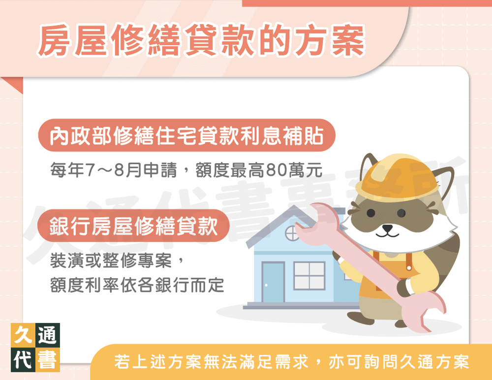 房屋修繕貸款的方案〖久通代書〗