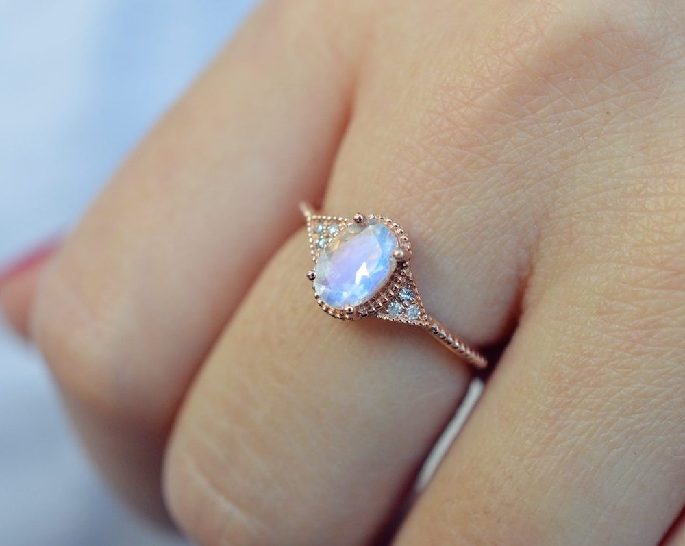 Blue Moonstone Diamond Ring - Valeria - Image 3