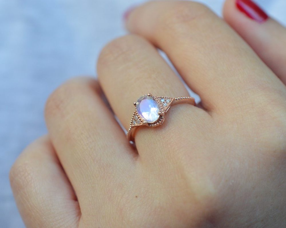 Blue Moonstone Diamond Ring - Valeria - Image 2