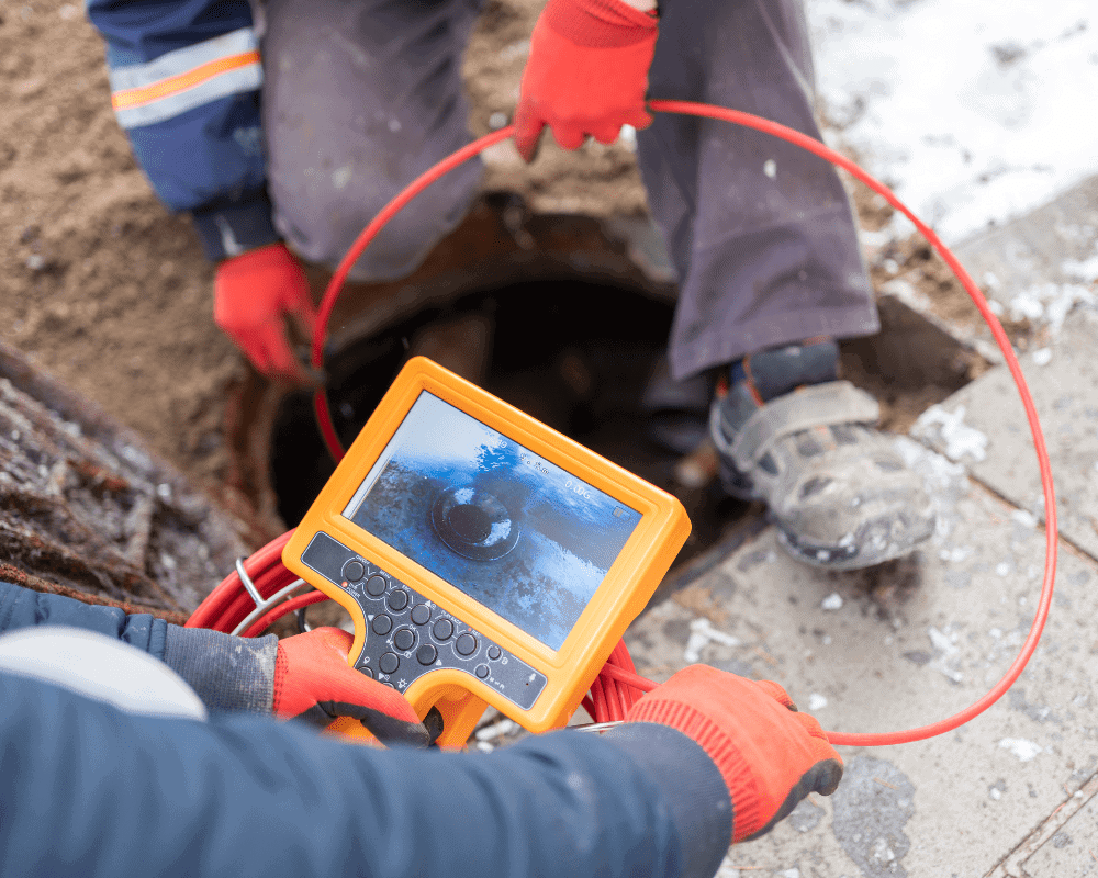 Sewer line camera inspection in Westchester home"