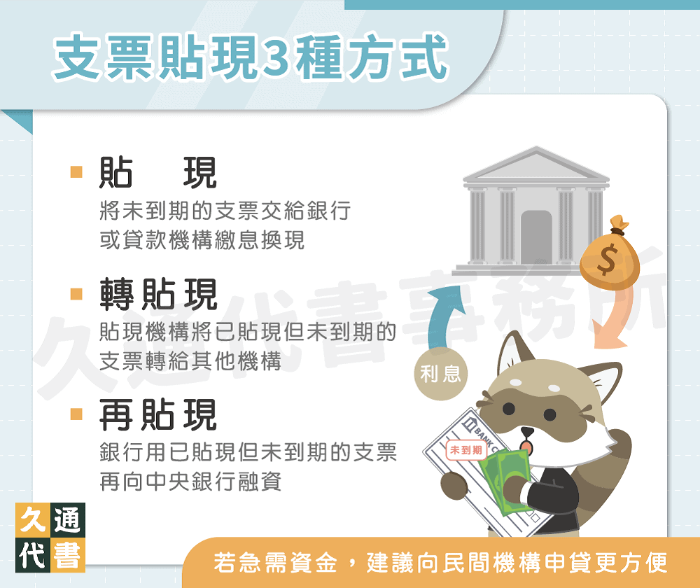 支票貼現3種方式〖久通代書〗