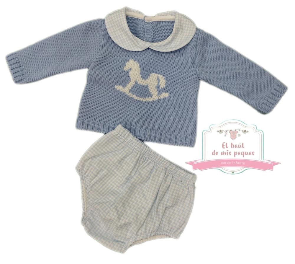 conjunto jersey lana y braga tela caballito azul