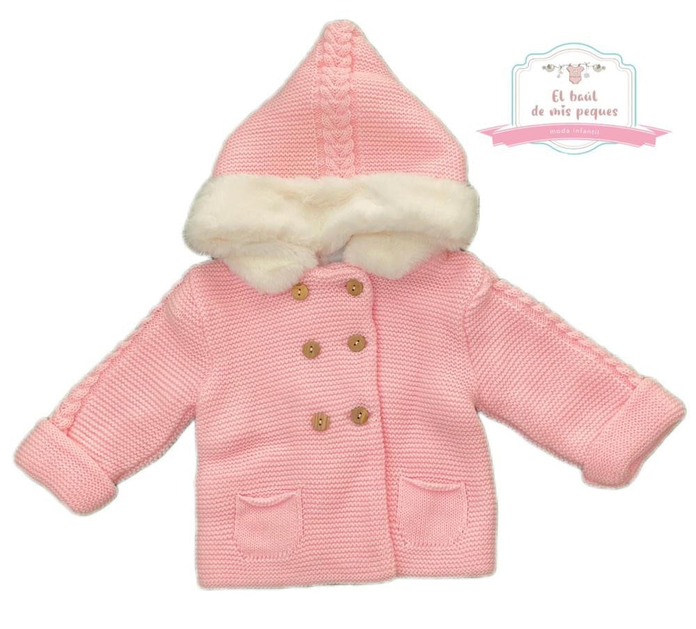 Abrigo de lana pelito gorro Rosa Empolvado