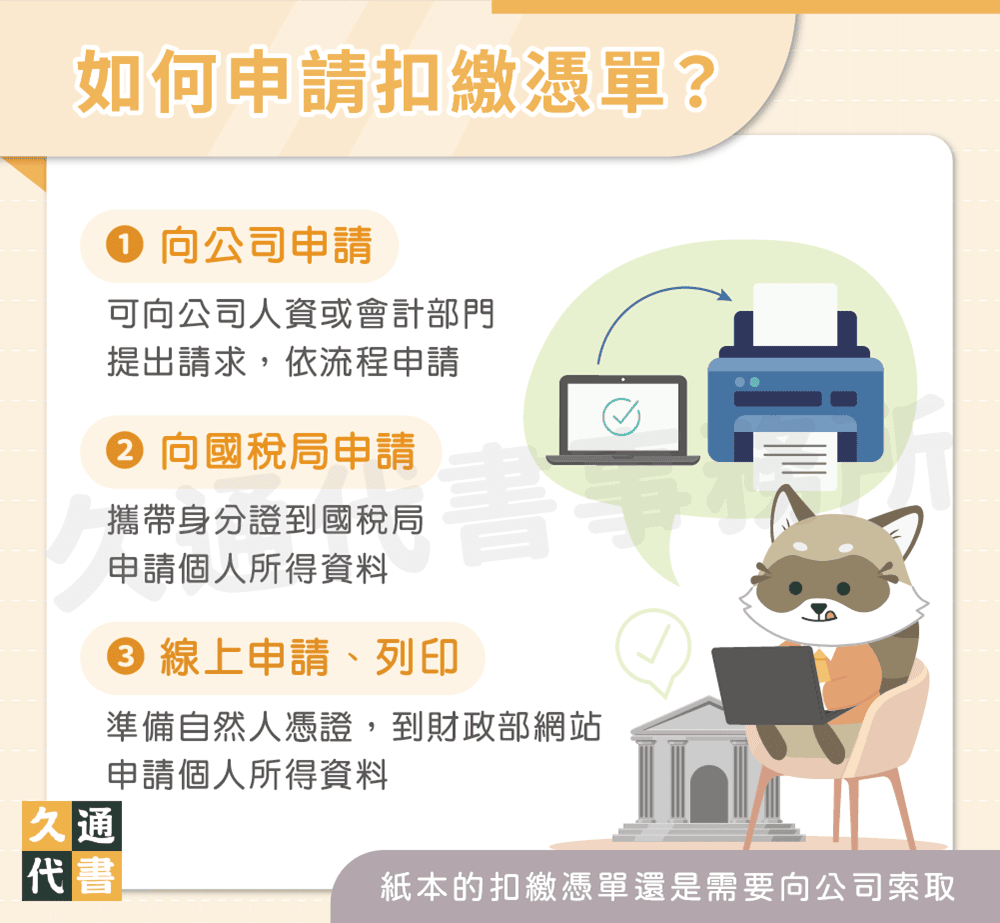 如何申請扣繳憑單〖久通代書〗