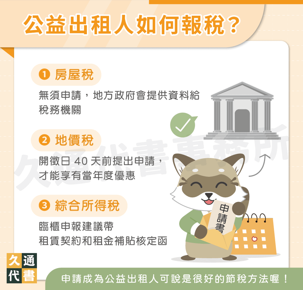 公益出租人如何報稅〖久通代書〗
