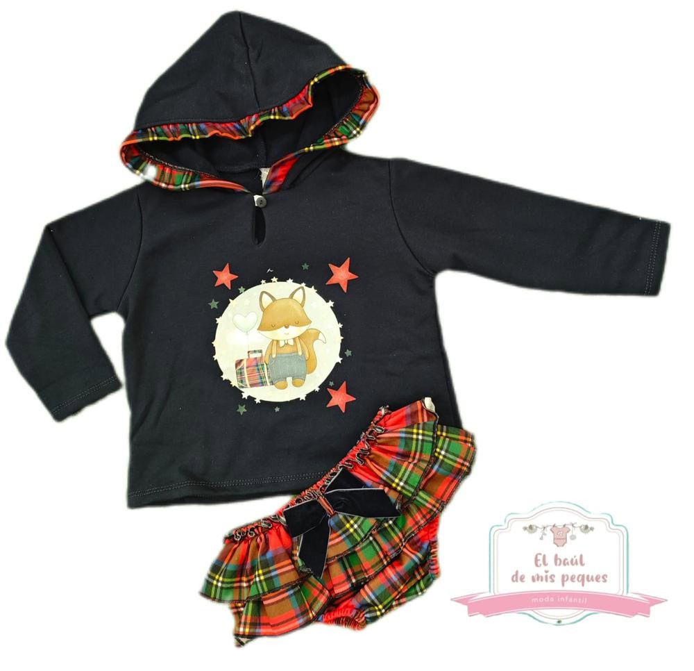 Conjunto sudadera y y braguita cuadros rojos