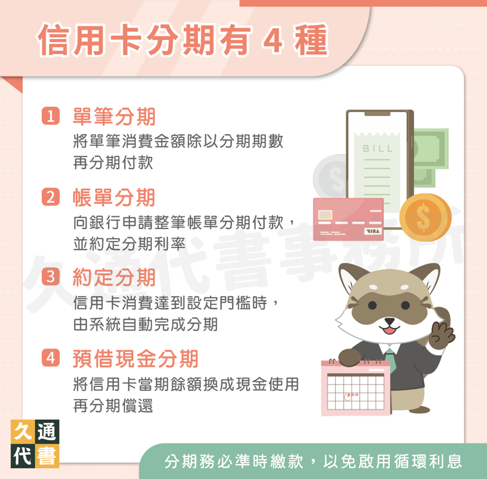 信用卡分期有4種〖久通代書〗