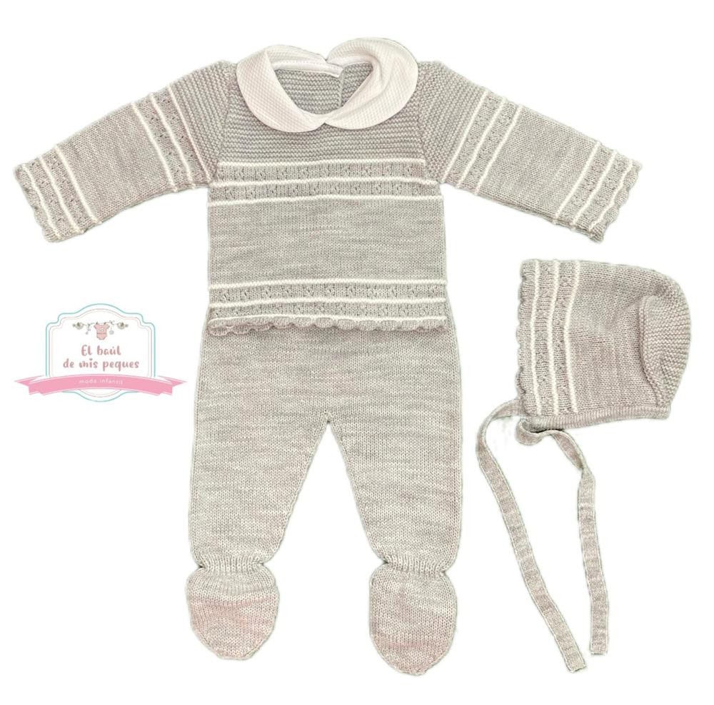 Conjunto de lana 2pzas   capota Gris