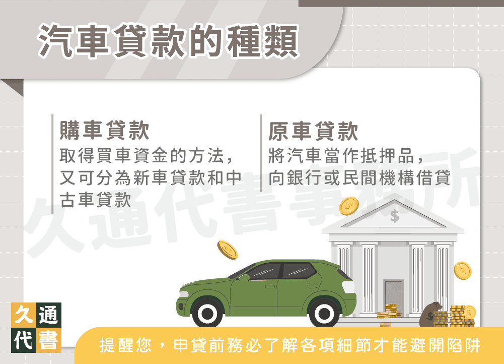 汽車貸款的種類〖久通代書〗