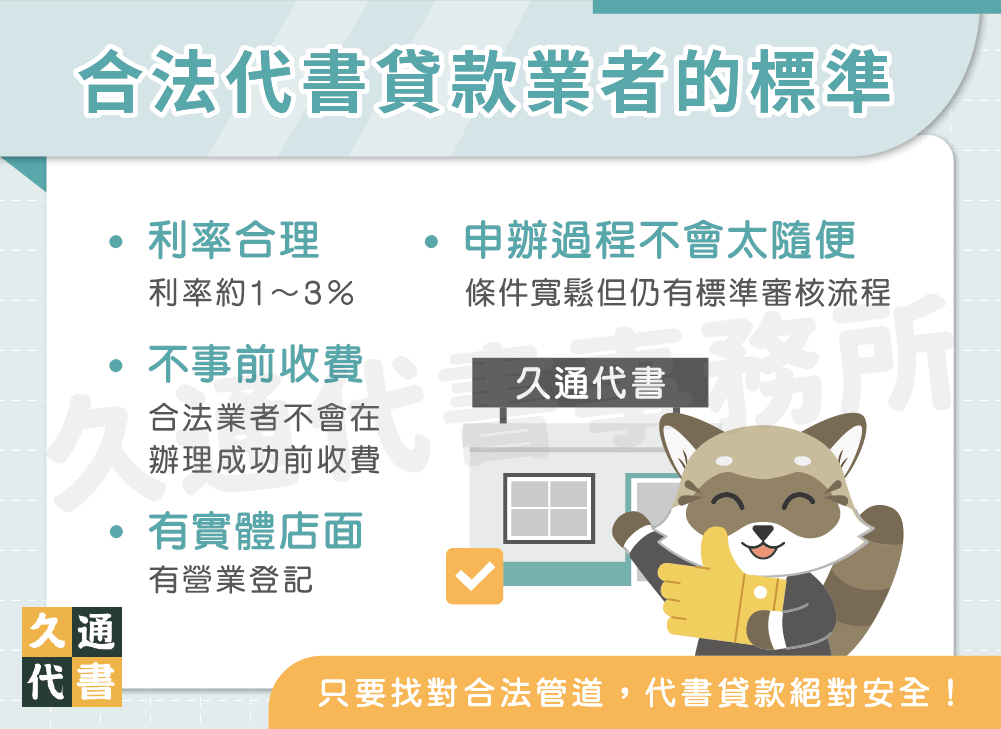合法代書貸款業者的標準〖久通代書〗