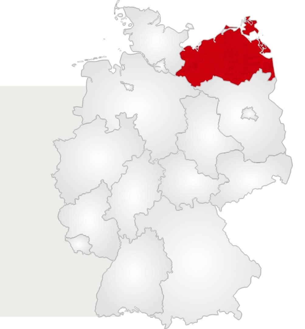 Karte von Deutschland mit Mecklenburg-Vorpommern hervorgehoben.