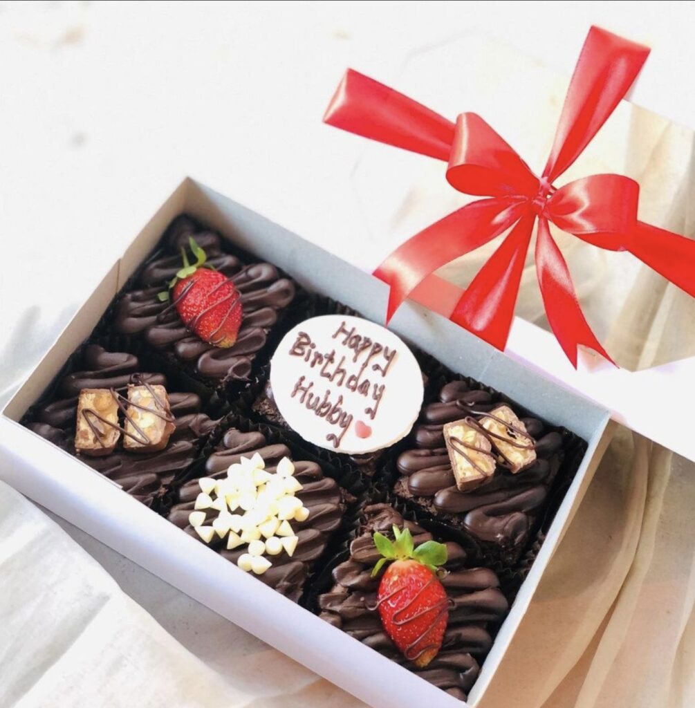 Gift box of decorated chocolate brownies