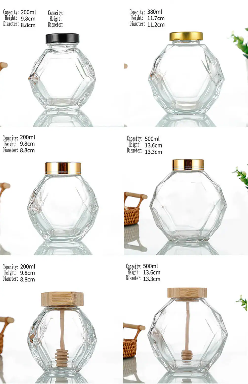 Clear glass honey jar for beekeeping and retail honey filling