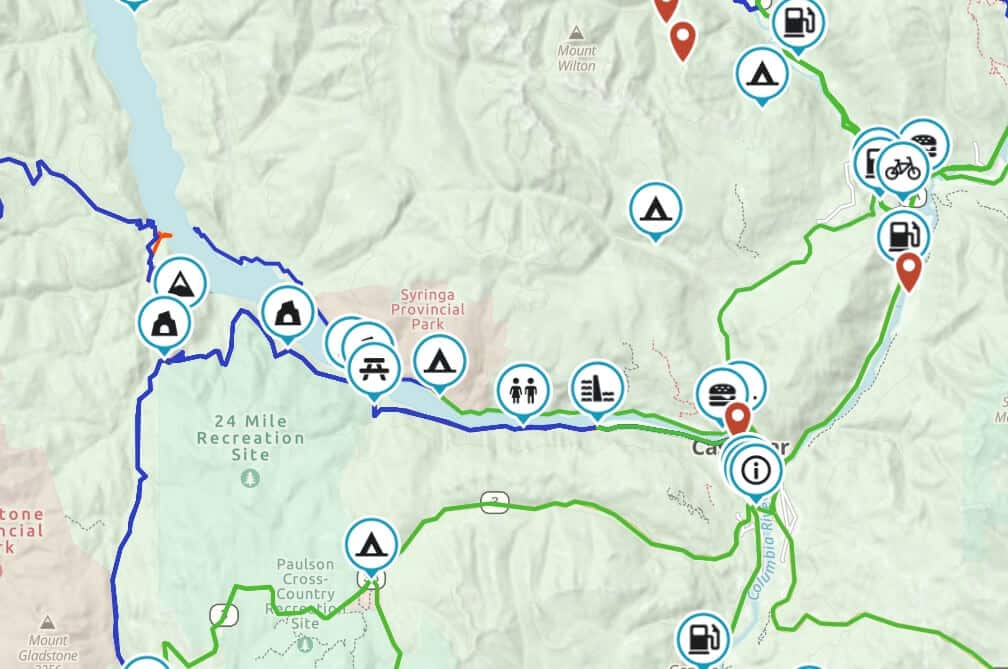 Map of Castlegar Motorcycle Routes