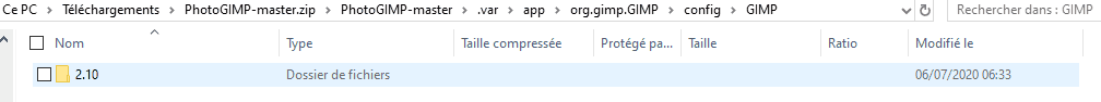 Répertoire PhotoGIMP à installer.
