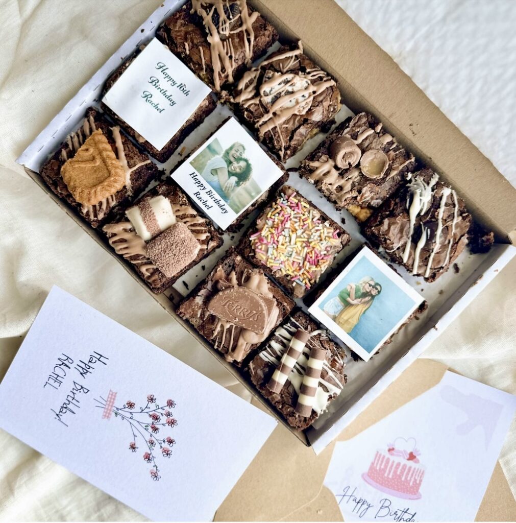 Personalised decorated chocolate brownies in gift box