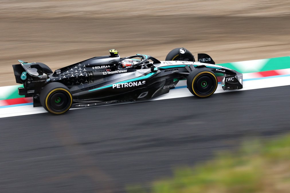 Andrea Kimi Antonelli su Mercedes W16 ha brillato nel GP del Giappone 2025, sesto in classifica finale della gara