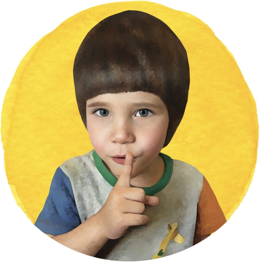 Speech Yoga illustration of a boy demonstrating the shushing exercise for making the SH sound