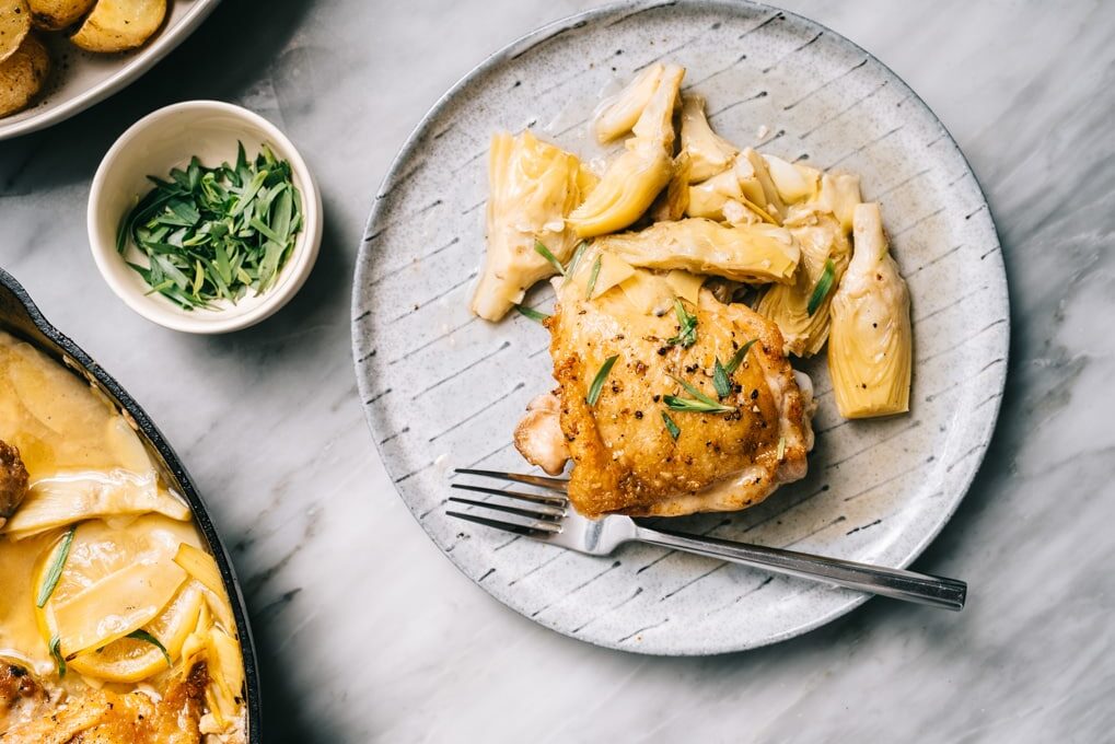 One-Pan Artichoke Chicken With White Wine Pan Sauce