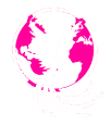 Phoenyx Travels Icon - Pink world outline with a phoenix on top