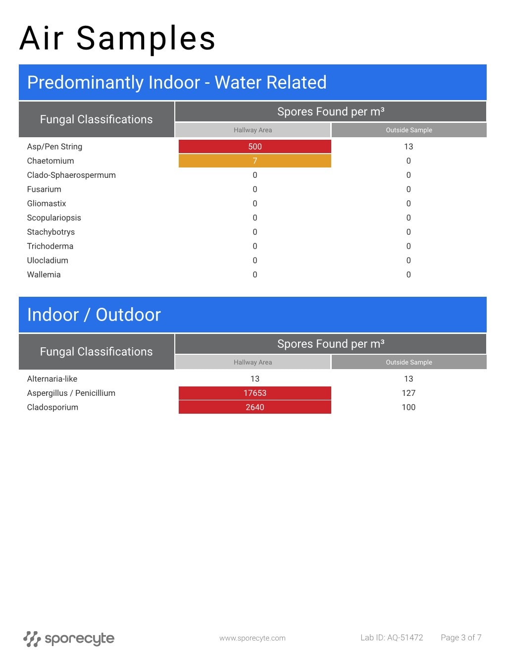 Realistic mold testing and sample report image showing a residential home, indoor air quality testing equipment, mold spores, and laboratory results for homes and rental properties in Eastern North Carolina.