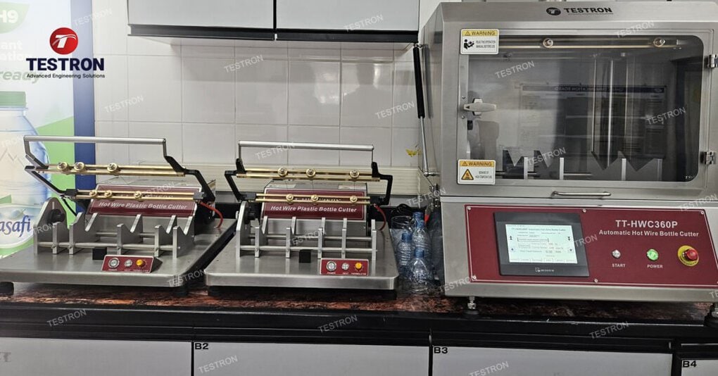 Hot wire bottle cutter used for section weight testing at Masafi UAE