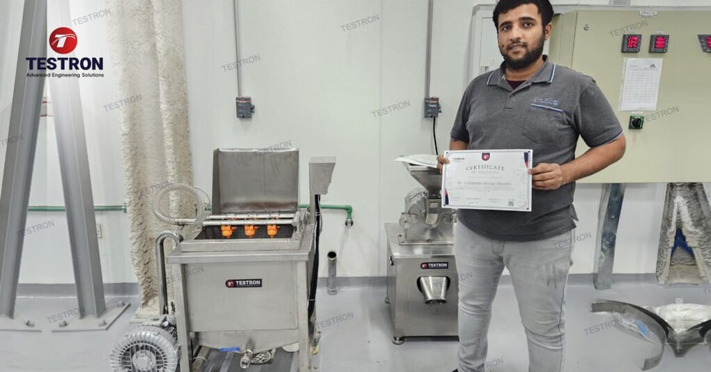 Training session certificate awarded for TT-GR150 Grinding Machine and TT-WM60L Washing Machine at Khalifa University
