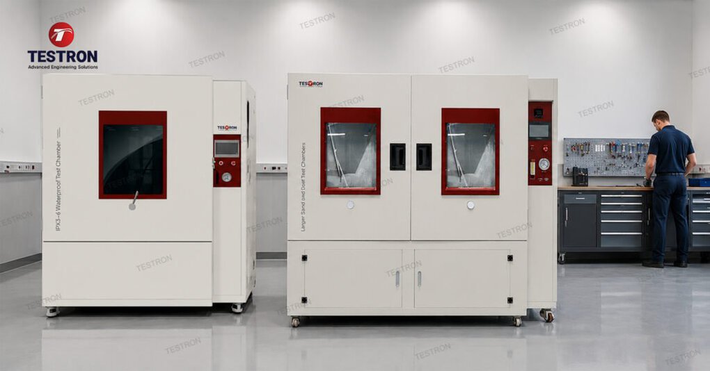 Complete IP Test Chamber for IPX1–IPX9 Water Ingress and IP5X–IP6X Dust Protection Testing by Testron Group