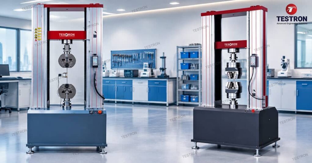Universal Testing Machine vs Tensile Testing Machine in the UAE showing equipment used for material strength testing
