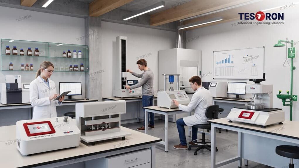 University research laboratory with packaging testing equipment for material testing and education