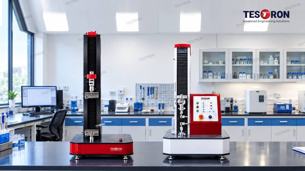 Testron benchtop tensile testing machine for material strength and elongation testing in USA laboratories and manufacturing facilities