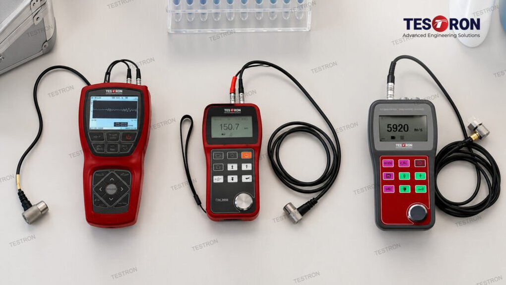 Ultrasonic thickness gauge measuring metal wall thickness for corrosion inspection and industrial quality control in the UAE