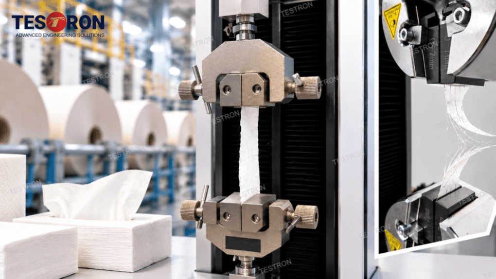 Tensile strength testing machine for paper and packaging material quality control