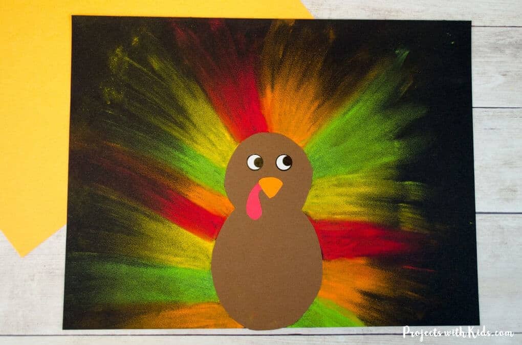 craft for kids of turkey using chalk pastel and paper