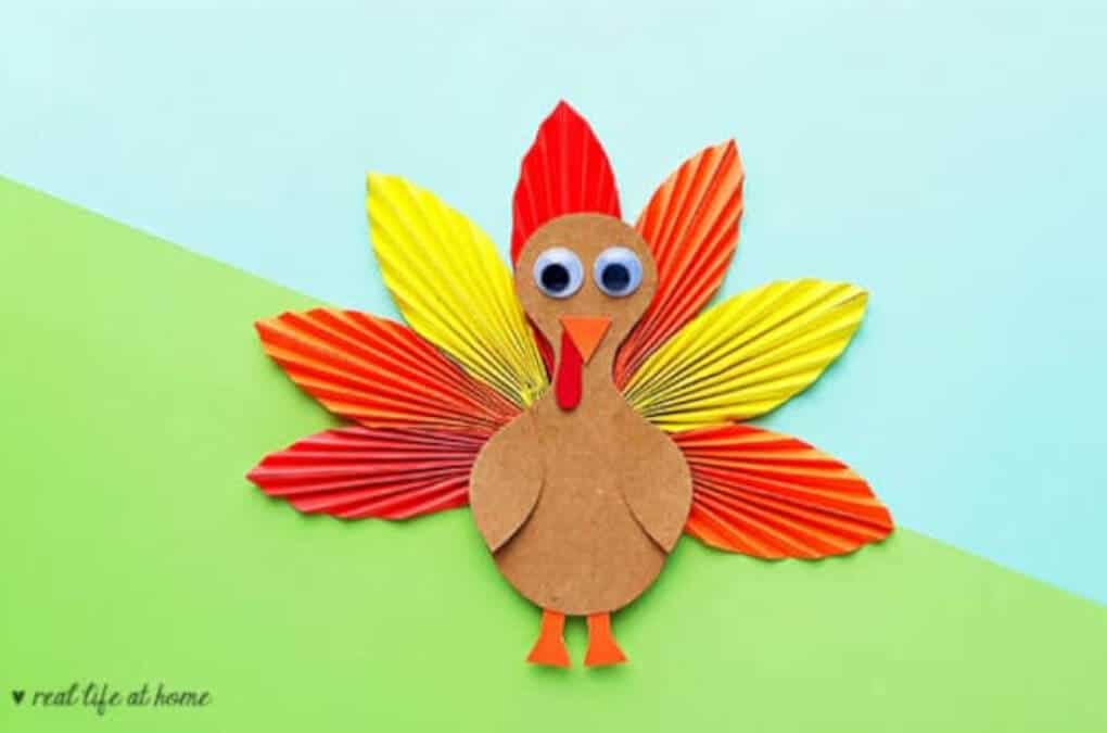 papercraft of turkey with folded feathers