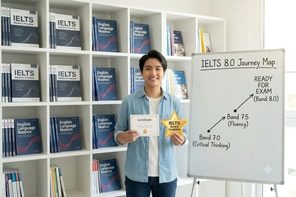 What does an IELTS 8.0 proficiency level reflect about your language ability?