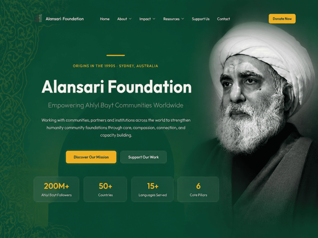 Alansari Foundation Islamic non-profit full-stack website development portfolio project by SoftCodeX
