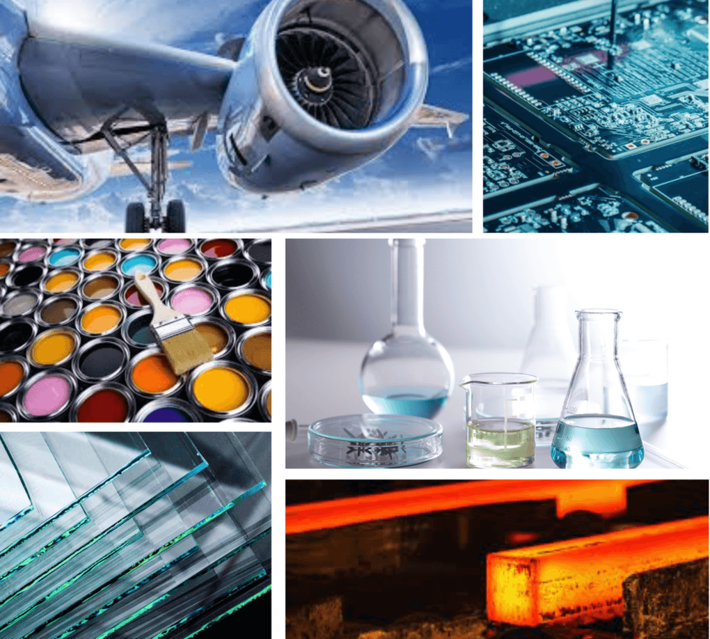 Applications of industrial drying ovens and environmental chambers across aerospace, electronics, paint, chemical, glass, and metal industries.