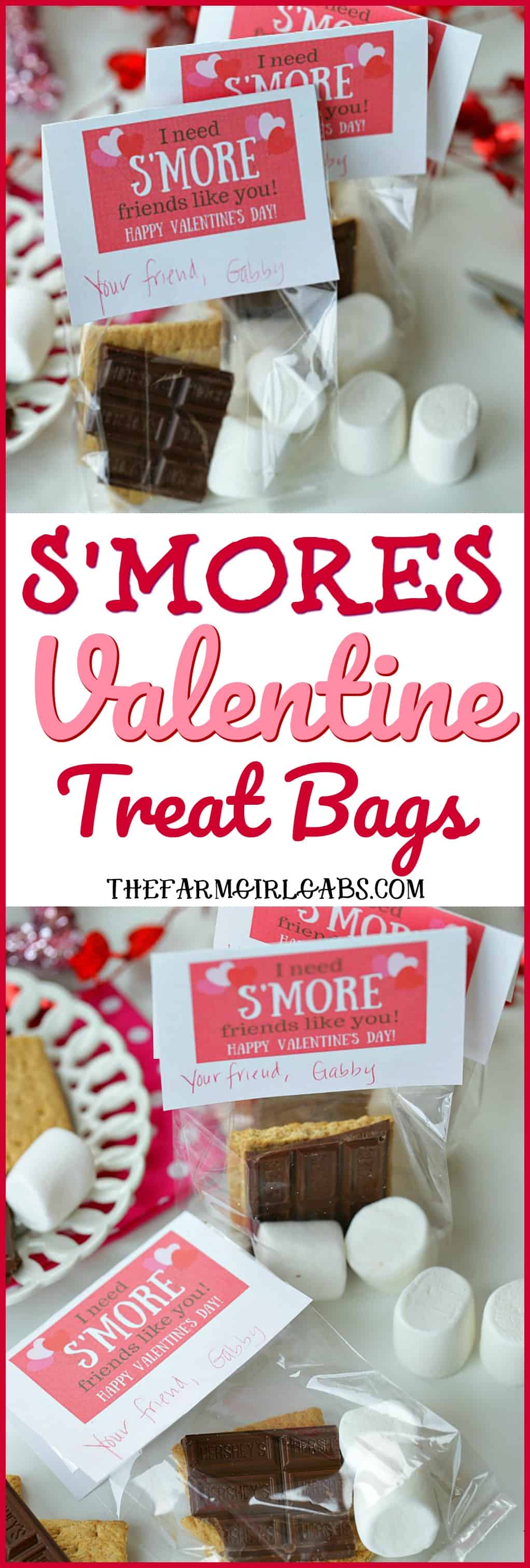 Share some campfire sweetness with your friends and create these cute S'Mores Valentine Treat Bags. #Valentines #Printables #ValentinesDayCraft #Cards