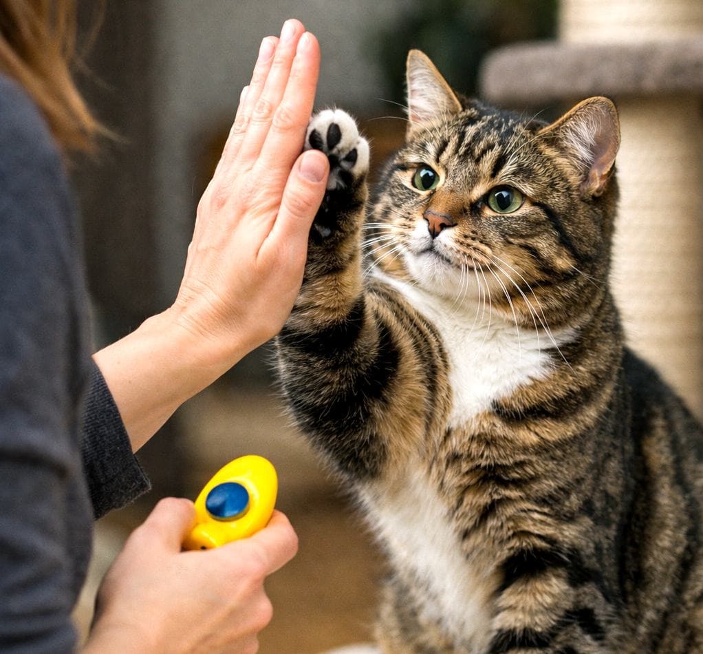 Katze beim Clickertraining
