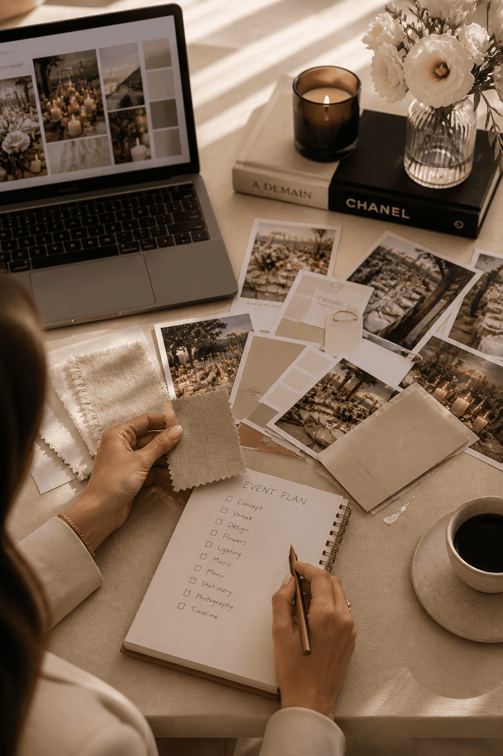 Luxury event planning moodboard and wedding design concept in Mallorca