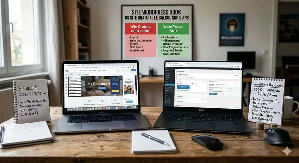 Site WordPress pas cher à 500€ vs site gratuit : le comparatif que personne n'ose vous faire