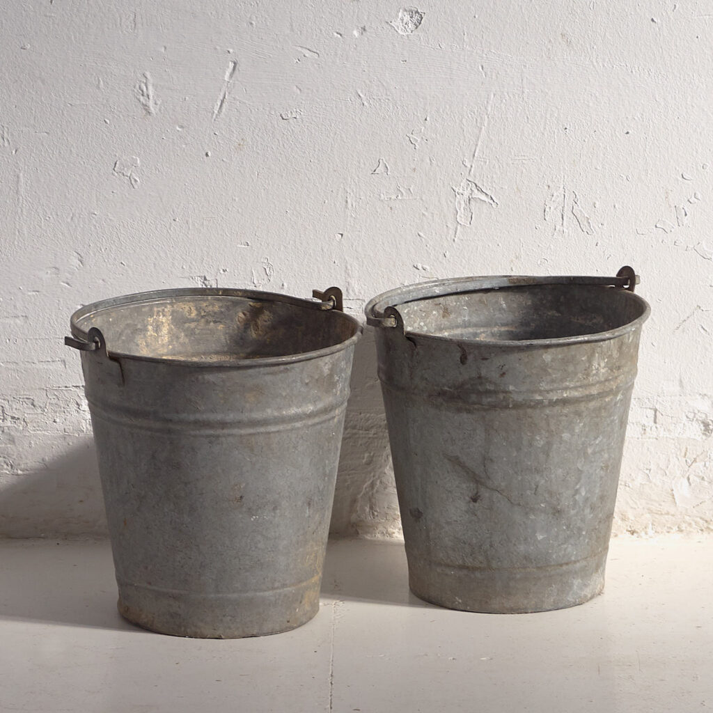 Antique metal buckets (c.1920). Set of 2 pieces