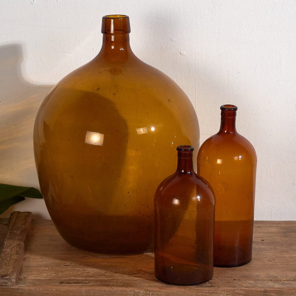 Botellas antiguas color ámbar (c.1920). Conjunto de 3 piezas #64