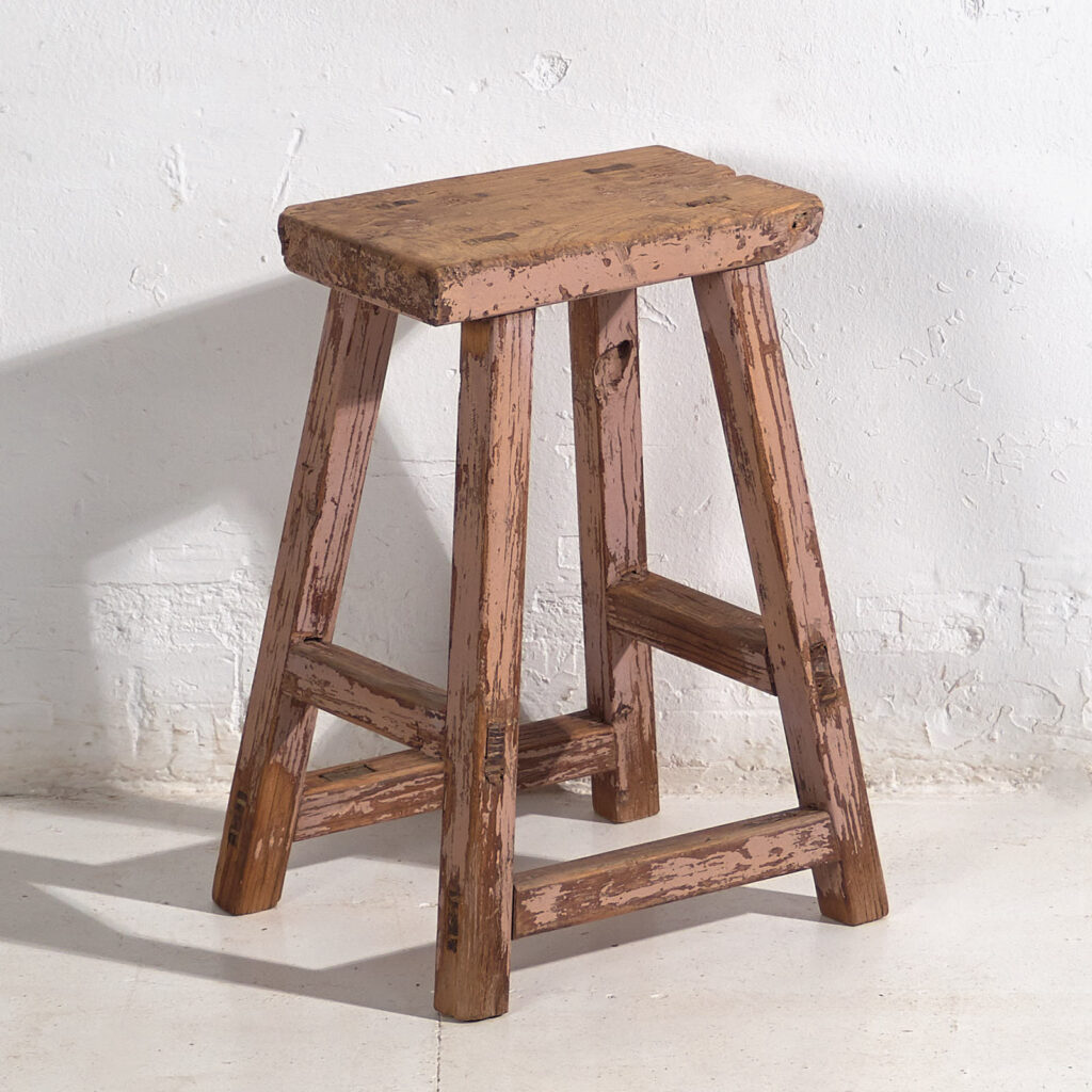 Tabouret ancien à patine rose (c.1900) #8