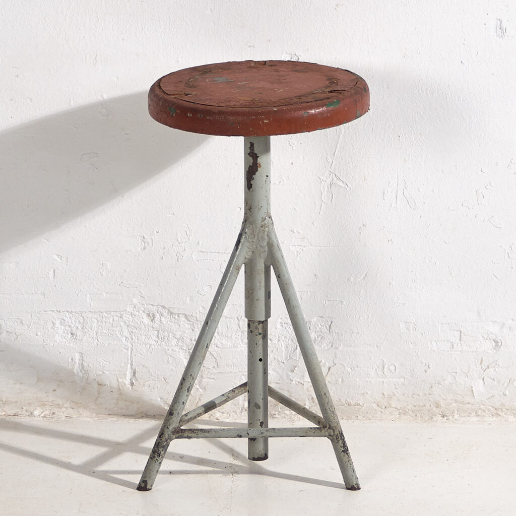 Industrial style round metal stool (c.1950) #9